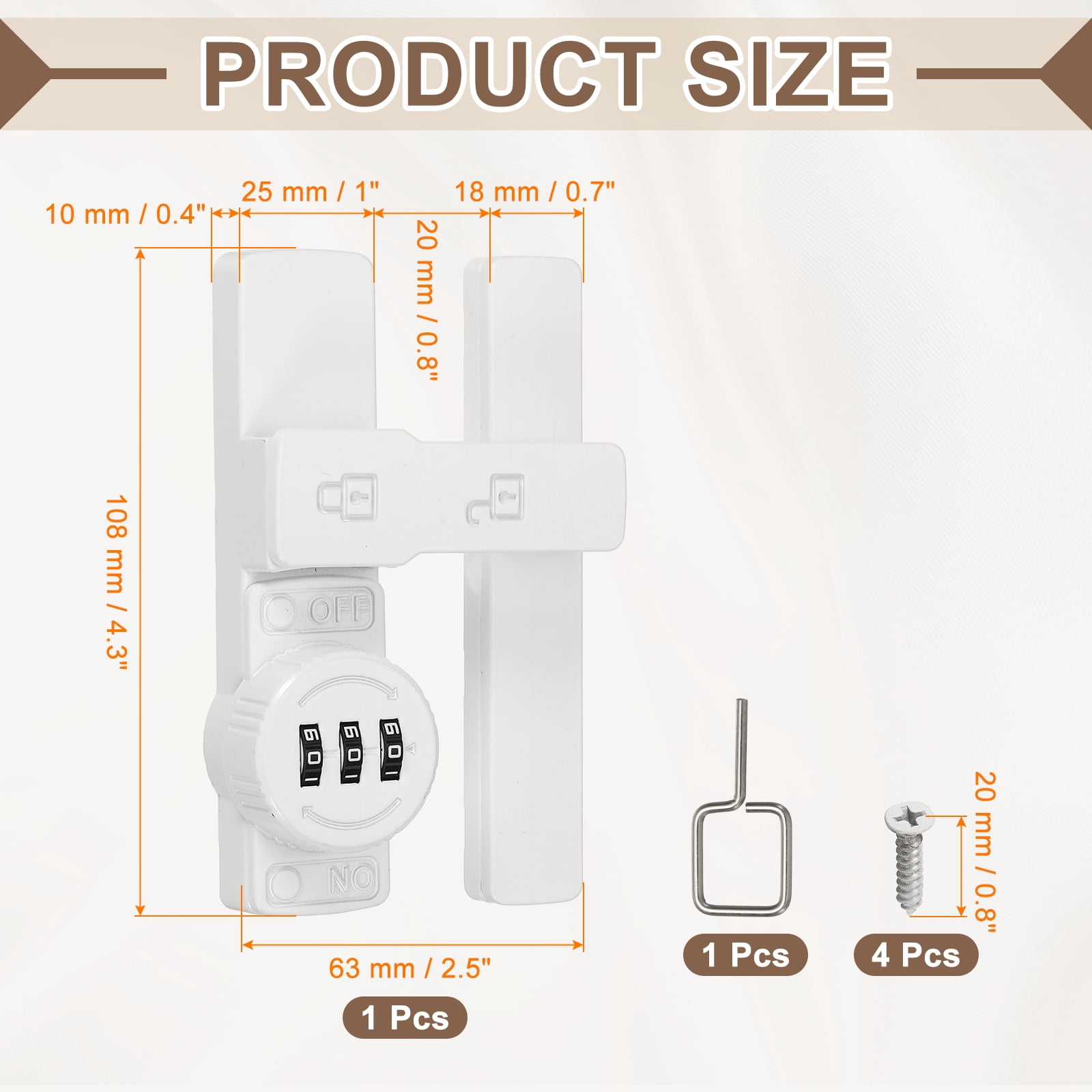 Uxcell 180 Degree Flip Sliding Barn Door Lock Mechanical Keyless 3 Digit Password Combination Lock for Sliding Door Windows Cabinets, White