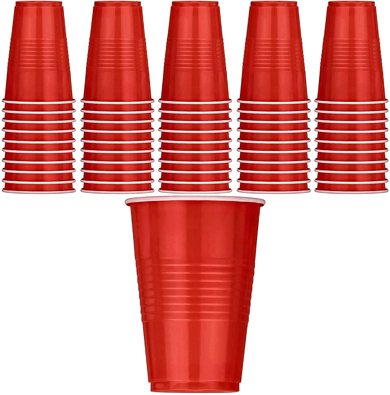 RW Base 16 Ounce Beverage Cups, 500 Disposable Glasses - Heavy Duty, Durable, Red Plastic Drinking Cups, for Birthday Parties, Picnics, or Tailgates