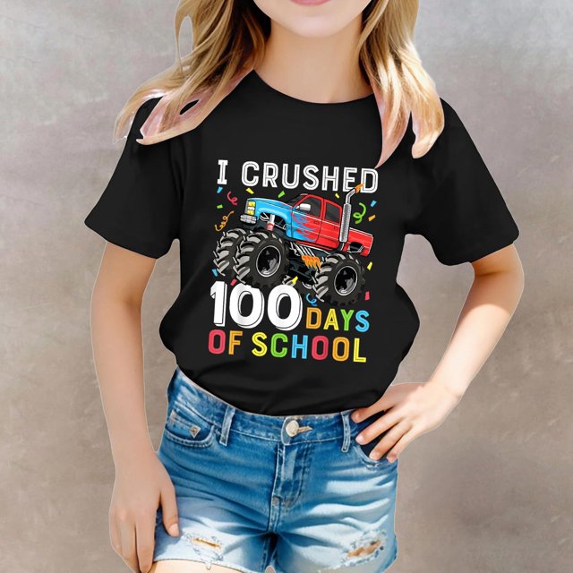 Hauts pour Filles Décontractés Imprimés Col Rond Manches Courtes T-Shirts Confortables pour Filles Vêtements Décontractés Légers Hauts d'Été pour Enfants