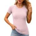 thumbnail image 2 of Womens Tops Short Sleeved Round Neck Sports T-shirt Running Fitness Yoga Top Pink L, 2 of 9