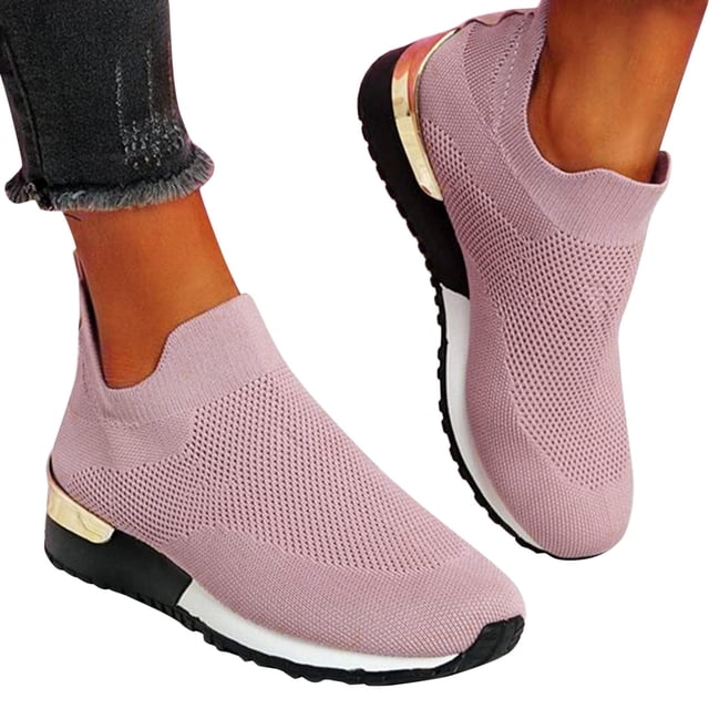 YOUYEDIAN Chaussures Orthopédiques Décontractées pour Femmes Soutien de Voûte Chaussures de Course Larges à Enfiler Antidérapantes Chaussures de Randonnée Maille Tricotée Extensible Confortables 2026 Nouvelles Chaussures en Mousse (Rose)