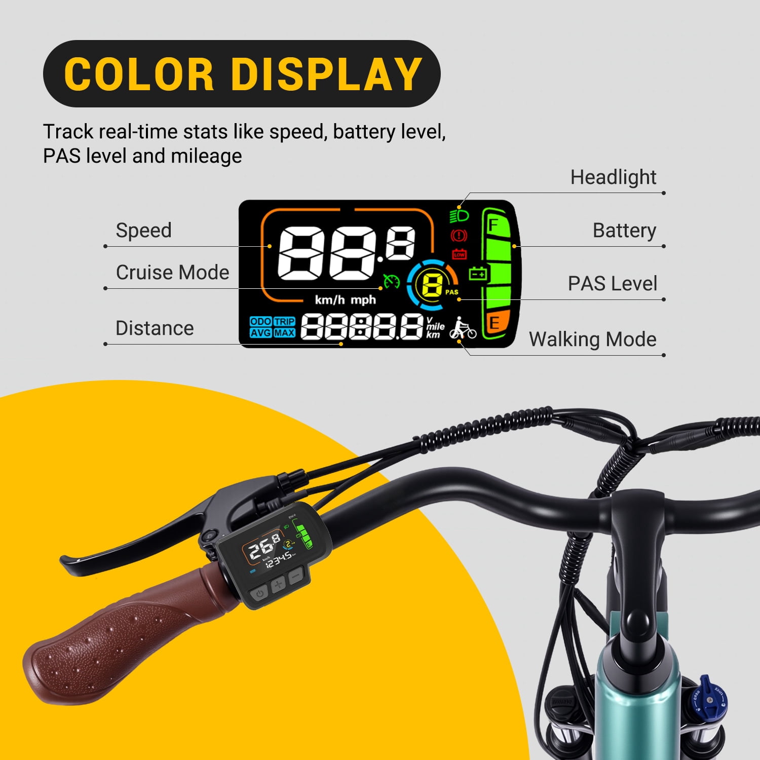MAXFOOT MF25 Electric Bikes for Adults, 1000W Peak Motor, Up to 70 Miles, 48V 10.4Ah Built-in Battery, 25 MPH Electric Cruiser Bicycle, 26" 7-Speed Ebikes with Suspension