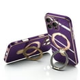 thumbnail image 2 of for iPhone 16 Pro Case with Magnetic Stand, [Compatible with MagSafe] [Ring Holder Kickstand] Plating TPU Shockproof Protective for iPhone 16 Pro Phone Case for Women Men, Darkpurple, 2 of 6