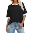 thumbnail image 3 of Hxlamzoo Womens T Shirts Loose Fit Short Sleeve Tees Crew Neck Color Block Summer Tops 2026 Fashion, 3 of 4