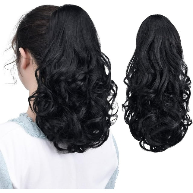 SURJDE Extension de Queue de Cheval Noire, Extensions de Cheveux Griffe d'Extension de Queue de Cheval pour Femmes Pièce de Cheveux Bouclés 14 Pouces Extensions de Queue de Cheval Synthétiques Très Longues et Volumineuses Bouclées Ondulées Résistantes à la Chaleur