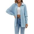 thumbnail image 2 of AXXD Blue Basic Going Out Tops for Women Summer 2024 Lapel Solid Color Trendy Casual Loose Fitting Long Sleeved Shirt, 2 of 8