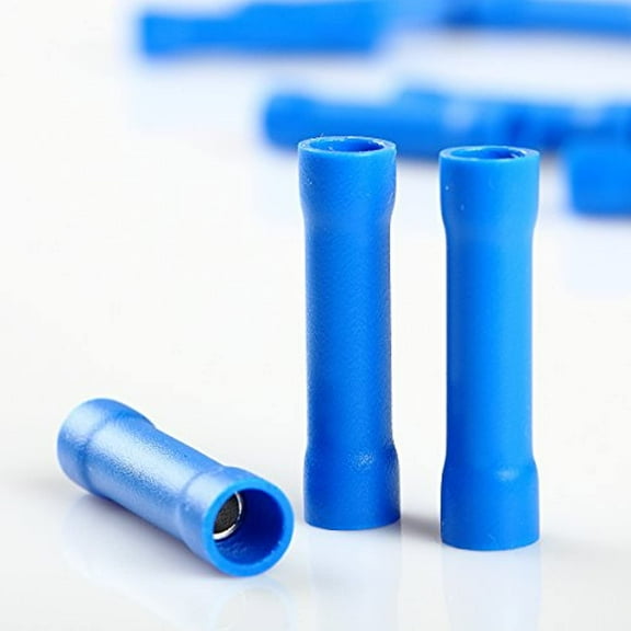100pcs Car Audio/Alarm Wire Butt Connector Blue Vinyl 16-14 AWG Gauge Terminal
