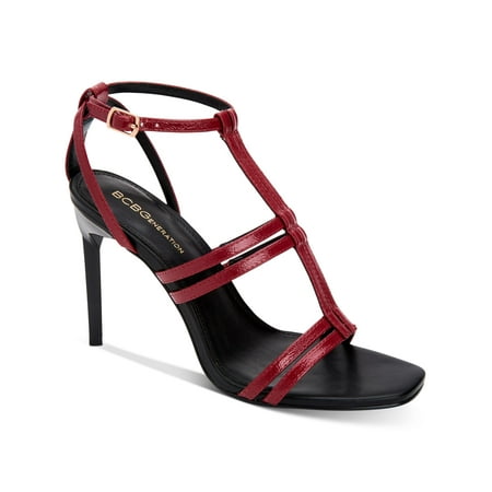 

BCBGENERATION Womens Maroon Caged Effect Adjustable Strap T-Strap Isabel Square Toe Stiletto Buckle Dress Sandals 6 B
