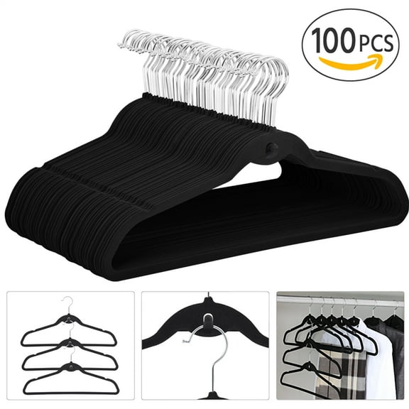 Renwick 100 Pieces Non Slip Velvet Clothing Hangers for All Ages, Black