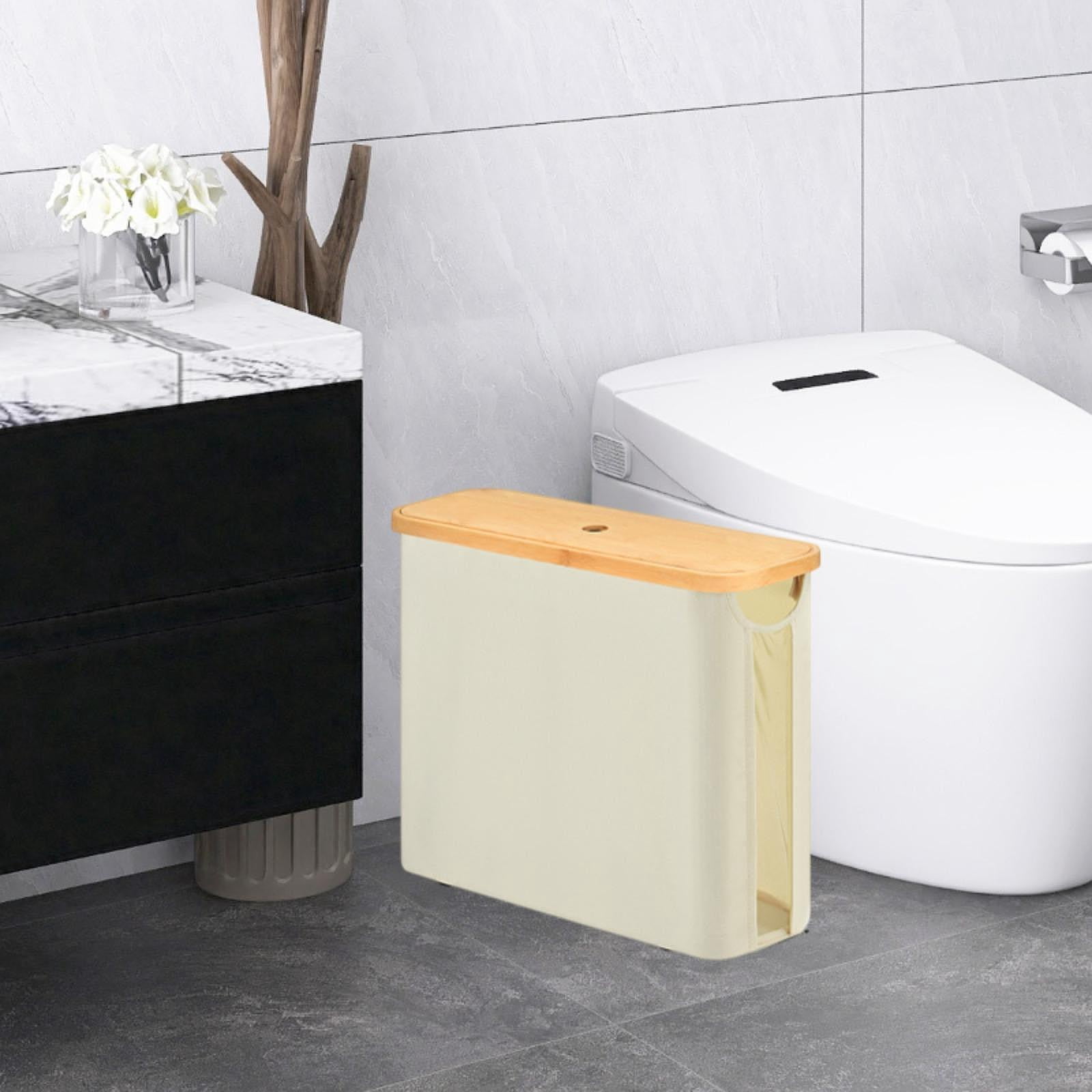 Fiocias Toilet Paper Holder Multifunctional Accessories Container with Bamboo Lid Toilet Beige