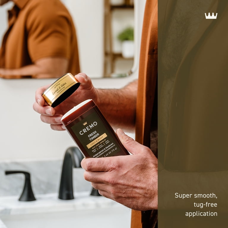 Cremo Men's Deodorant & Antiperspirant, Fresh Timber Scent, 2.65