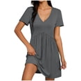 thumbnail image 3 of Horkkom Mini Dresses for Women V Neck Short Sleeve Pleated A Line Dresses Summer Beach Vacation Sundresses L, 3 of 9