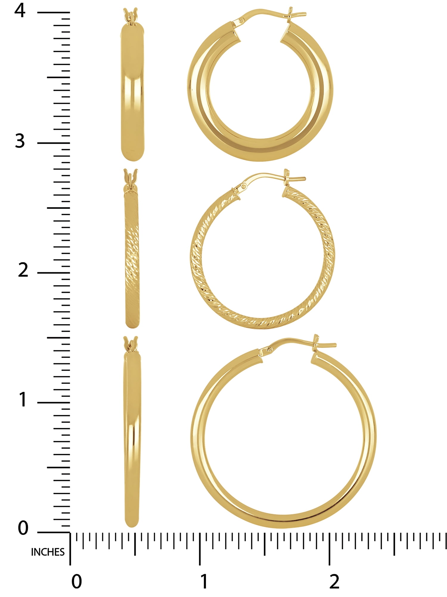 Brilliance Fine Jewelry Women's Sterling Silver 14kt Gold Plated Hoop Earring Set, 3 Pairs