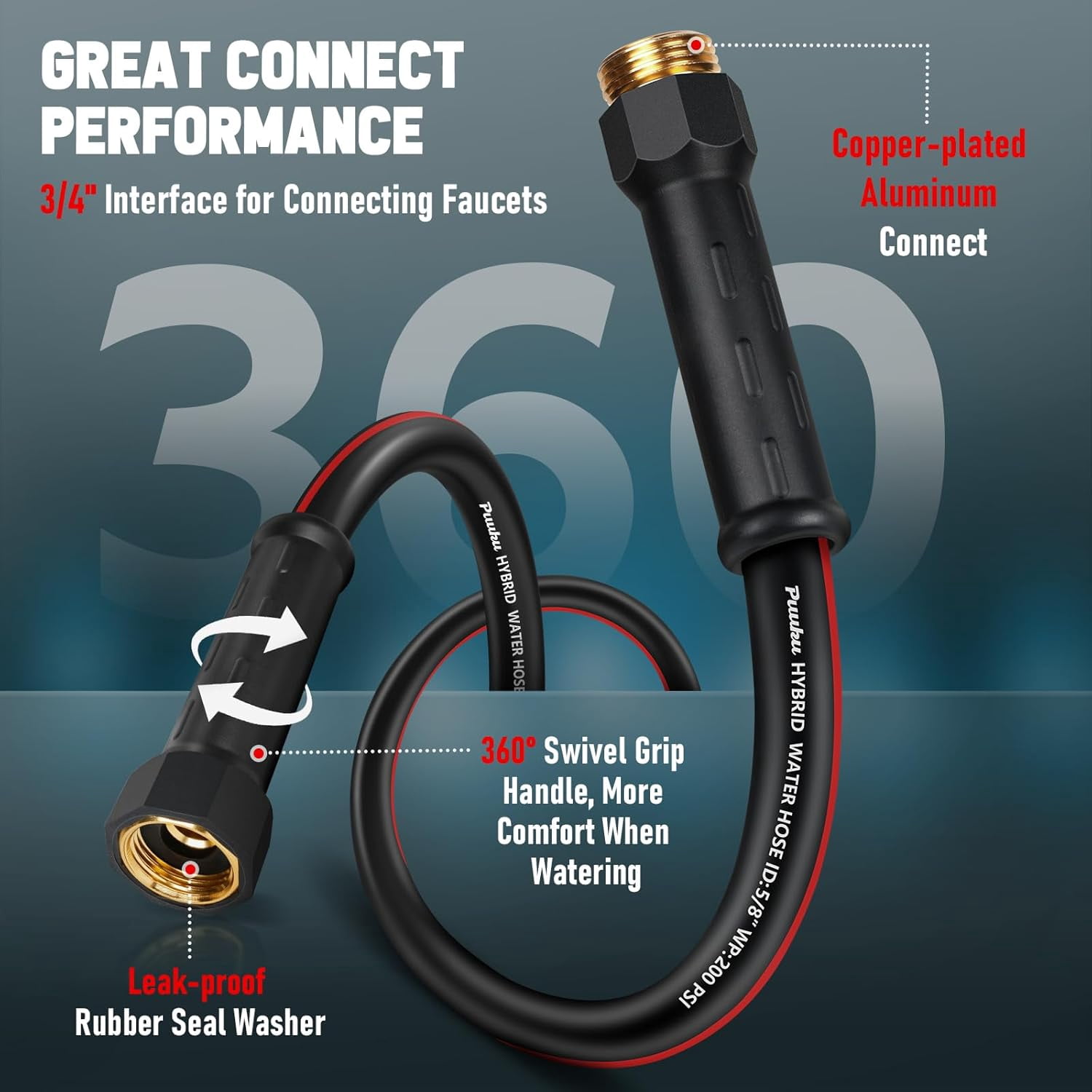 25ft Non-Expandable Heavy Duty Garden Hose, Kink Resistant, Leakproof, Lightweight Hybrid with Male to Female Fittings for Home & Yard