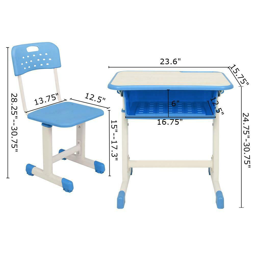 Adjustable Sturdy and Safe Students Children Desk and Chairs Set Blue Hot US 