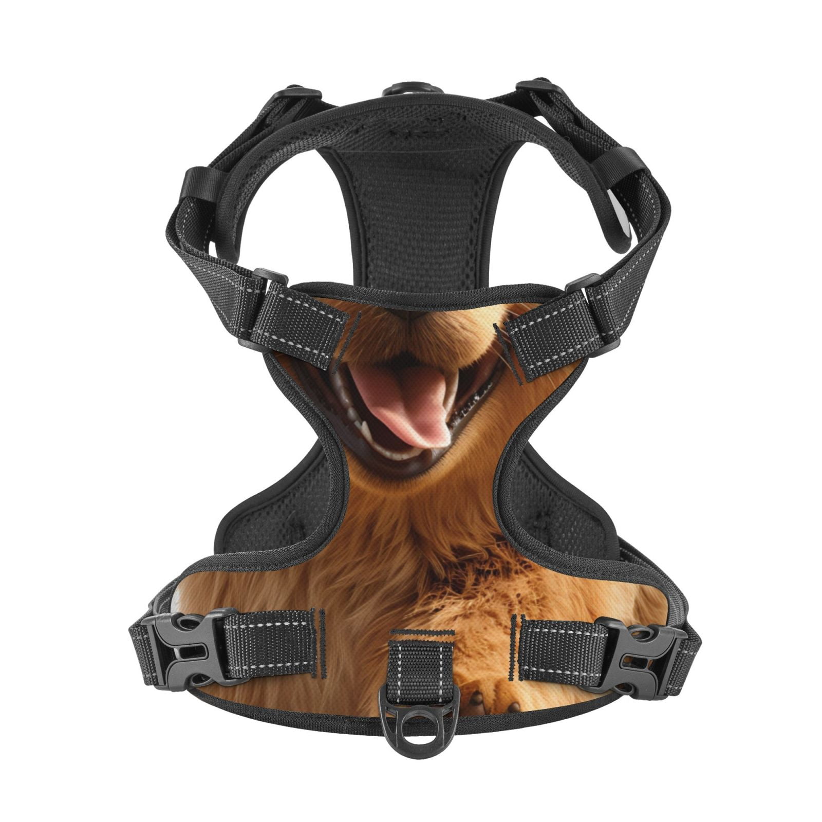 Picia Happy Fluffy Running Dog No-Pull Dog Harness Reflective Front Clip Vest with Handle,Step-in Air Dog Harness,Adjustable 2 Metal Rings 4 Buckles,Easy to Put on & Take Off Large