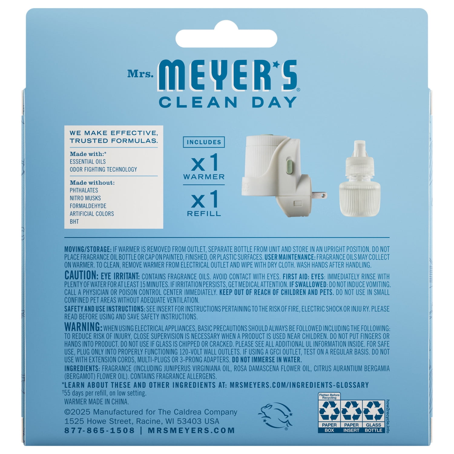Mrs. Meyer's Clean Day Premium Scented Oil Plug-In, Diffuser & Air Freshener Kit, Rain Water, 1 Warmer And .67 fl oz Refill