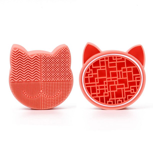 Alfombrilla de limpieza para brochas de maquillaje con soporte para secado de brochas, almohadilla limpiadora de brochas con forma de gato de silicona que incluye estante organizador de brochas