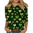 thumbnail image 4 of Craaazy Ladies' Leisure St. Patrick's Day Printed Round Neck 3/4 Sleeve T-shirt Loose Top Gifts, 4 of 5