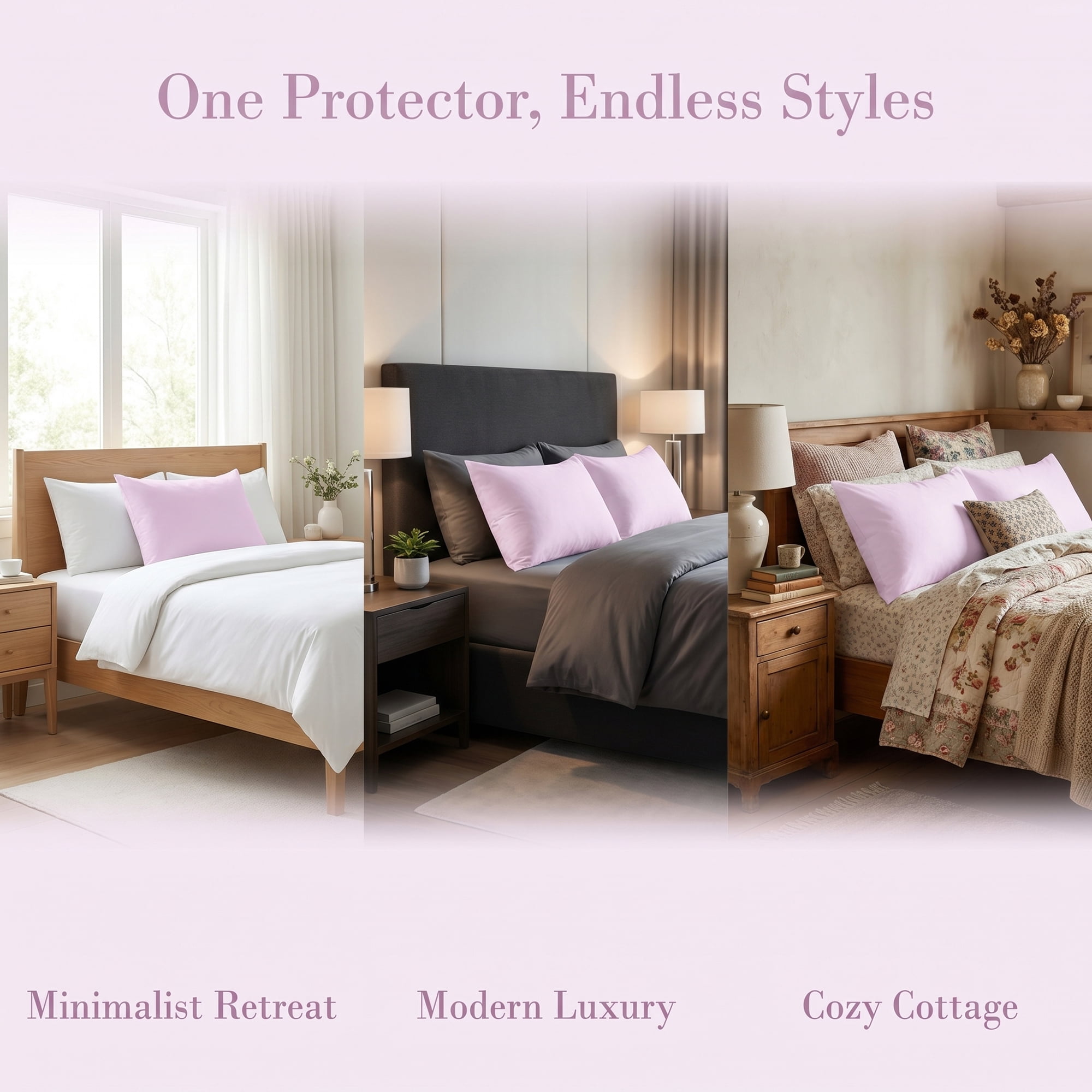 Unique Bargains Soft Waterproof Standard Size Zippered Pillow Protector Light Pink