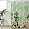 thumbnail image 2 of Small Stall Shower Curtain 36x72 Inch Narrow Half Size Sage Green Coastal Bath Curtains Bathroom Decor Ocean Wave Starfish Shell Coral Waterproof Fabric Shower Curtain Set with Hooks 36 Inch, 2 of 6