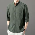 thumbnail image 3 of Camisa de hombre blanca con bolsillo Camisas de lino para hombre con botones Nuevas en algodón Hipster Cosas baratas Cómodas Asia Regular Casual, 3 of 4