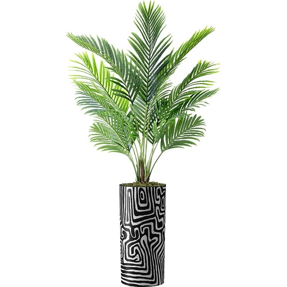 Artificial Tree in Modern Geometric Pattern Planter, Fake Areca Tropical Palm Silk Tree for Indoor and Outdoor Home Decoration - 66" Overall Tall (Plant Pot Plus Tree)