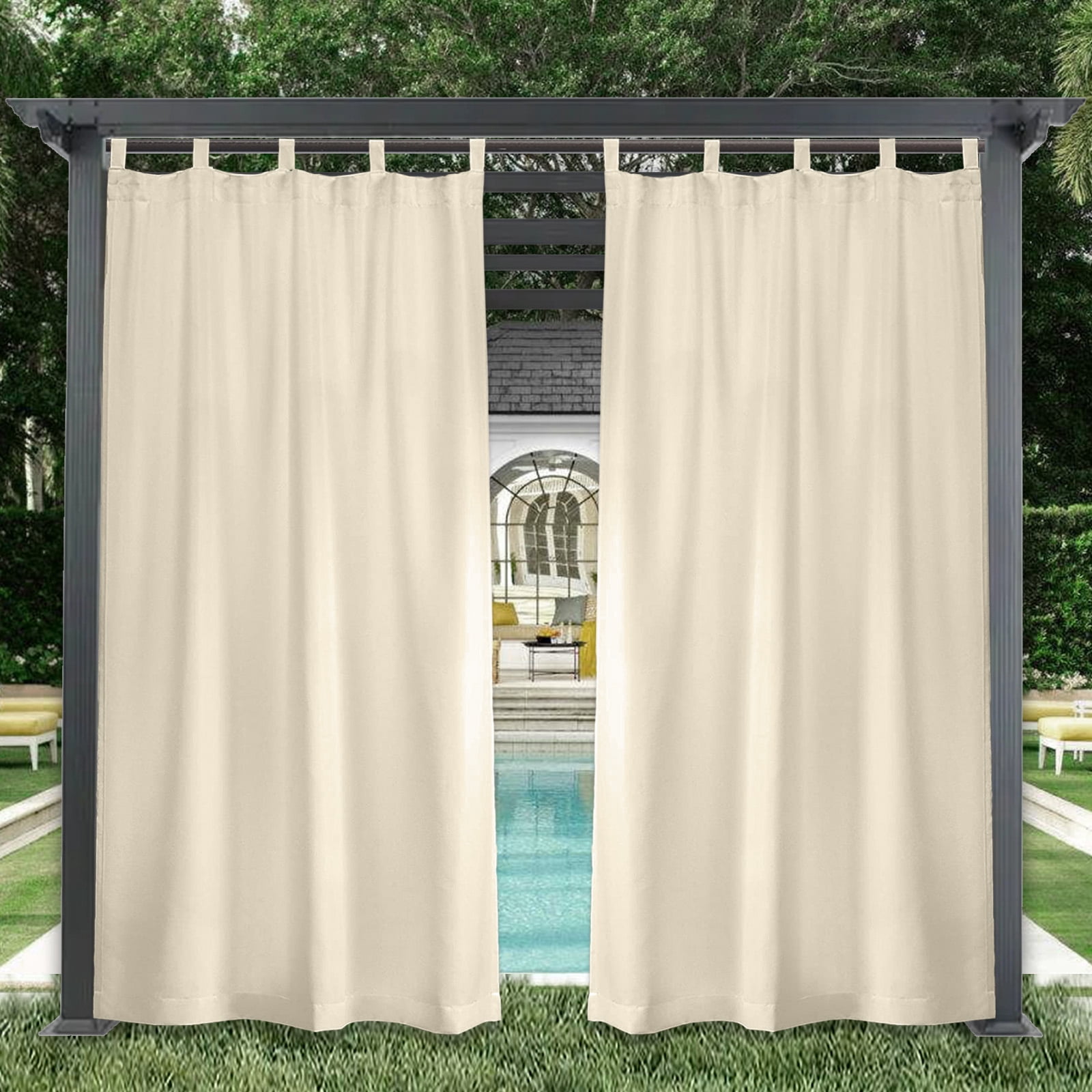 DONGPAI Outdoor Patio Curtains Waterproof 52" x 84" Blackout Tab Top Privacy Thermal Insulated Curtains for Pergola Porch, 1 Panel, Beige