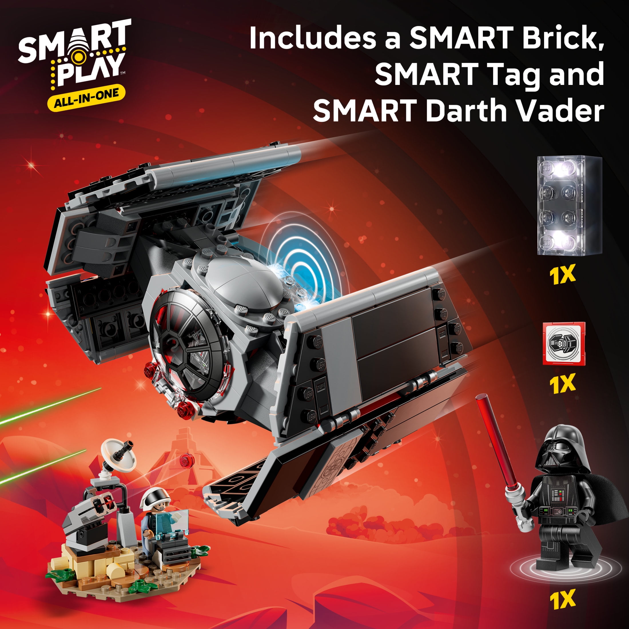 LEGO Star Wars SMART Play: Darth Vader’s TIE Fighter Interactive Building Toy - All-In-One Set - Reacts to How You Move and Play with a SMART Brick - Gift for Boys, Girls and Kids Ages 8+ - 75421