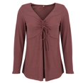 thumbnail image 4 of ManxiVoo Women's Peplum Blouse V Neck with Ruched Front Long Sleeve Casual Top Fashion Elegant Office Wear XXL Size Brick Red, 4 of 9