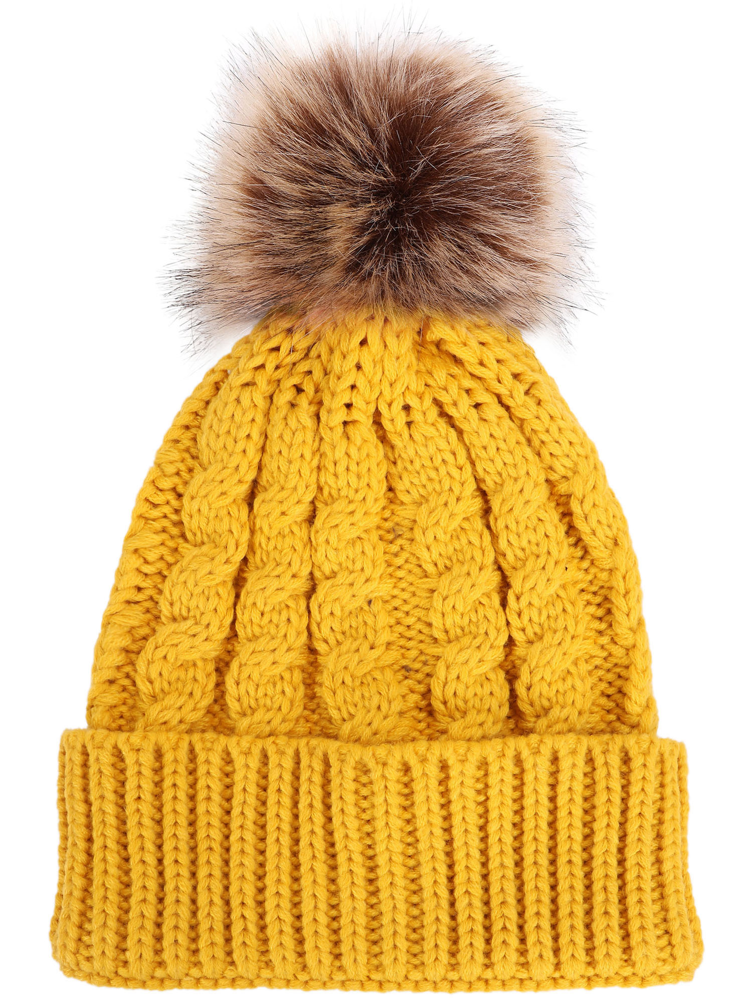 Gigi Pip Women\'s Mustard knit Beanie Pompom Beanie Hat Pom Snow winter cap hat Mustard Winter Beanie - Women main image 4