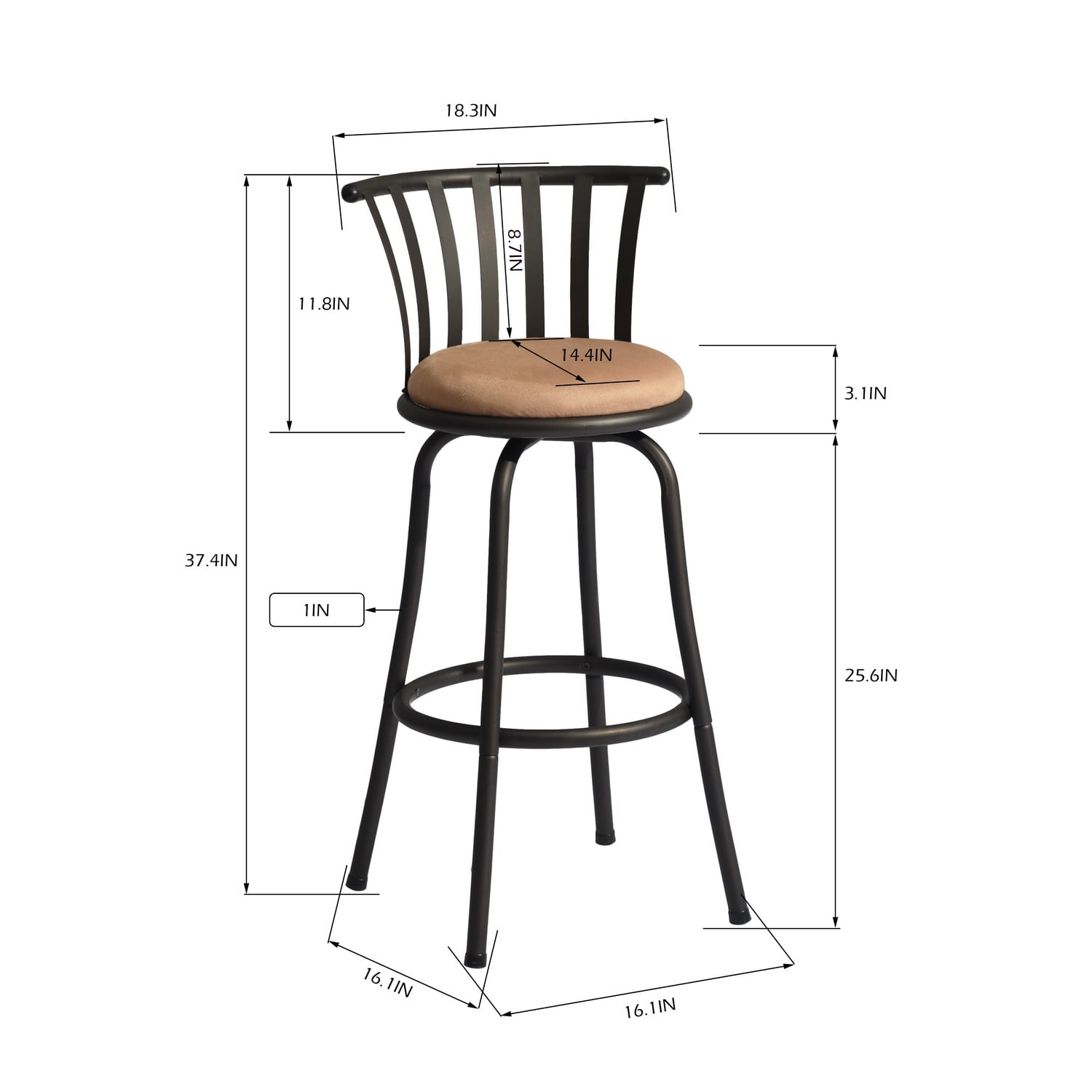 Homy Casa 2 Pack Bar Stools Adjustable Swivel, 24"/29" with Faux Suede Seats, Brown