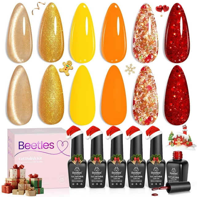 Set de esmaltes en gel Beetles Daring Glow, 6 x 7,5 ml, color rojo dorado