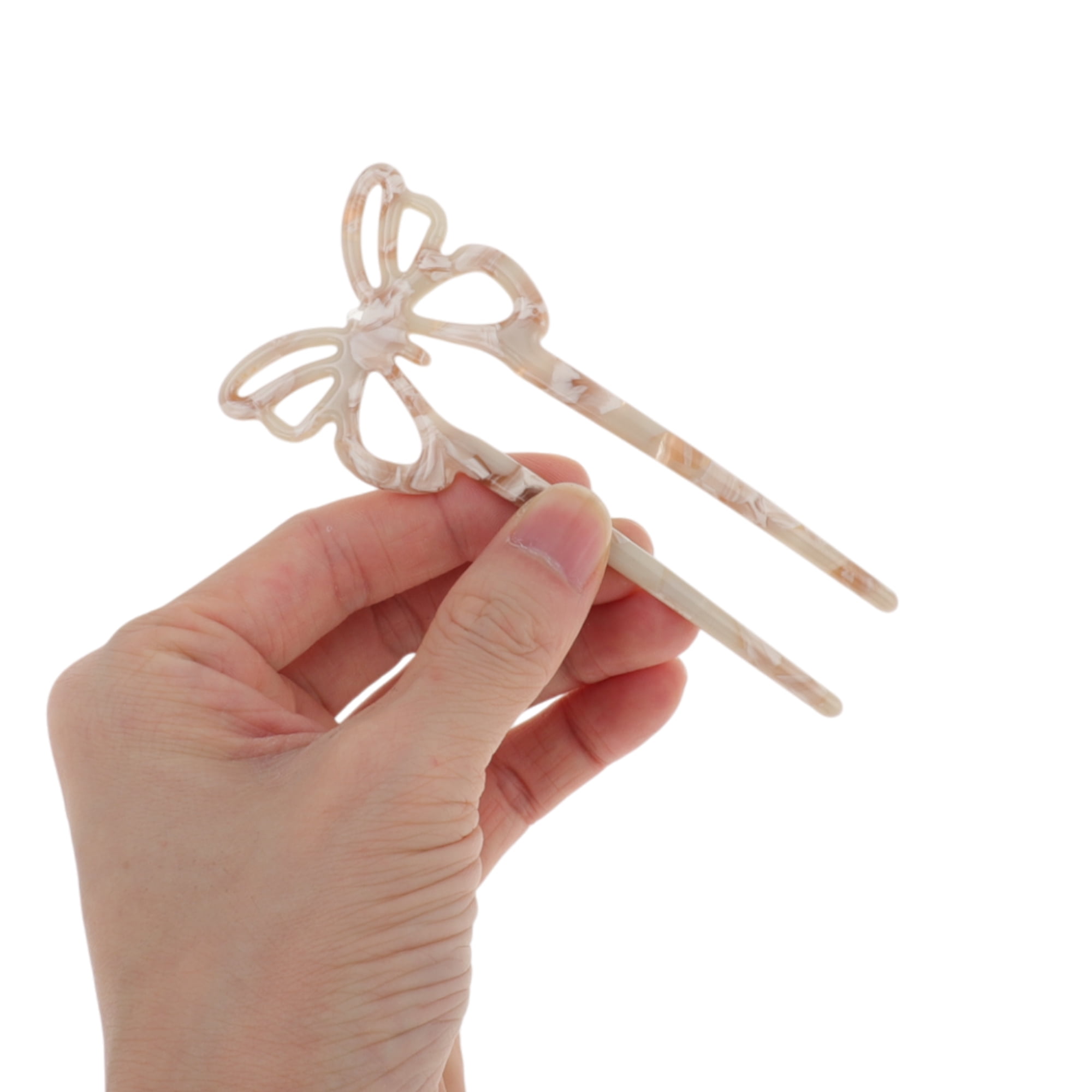 Unique Bargains Butterfly Hair Stick Fork Pins for Women 1 Pc Light Khaki