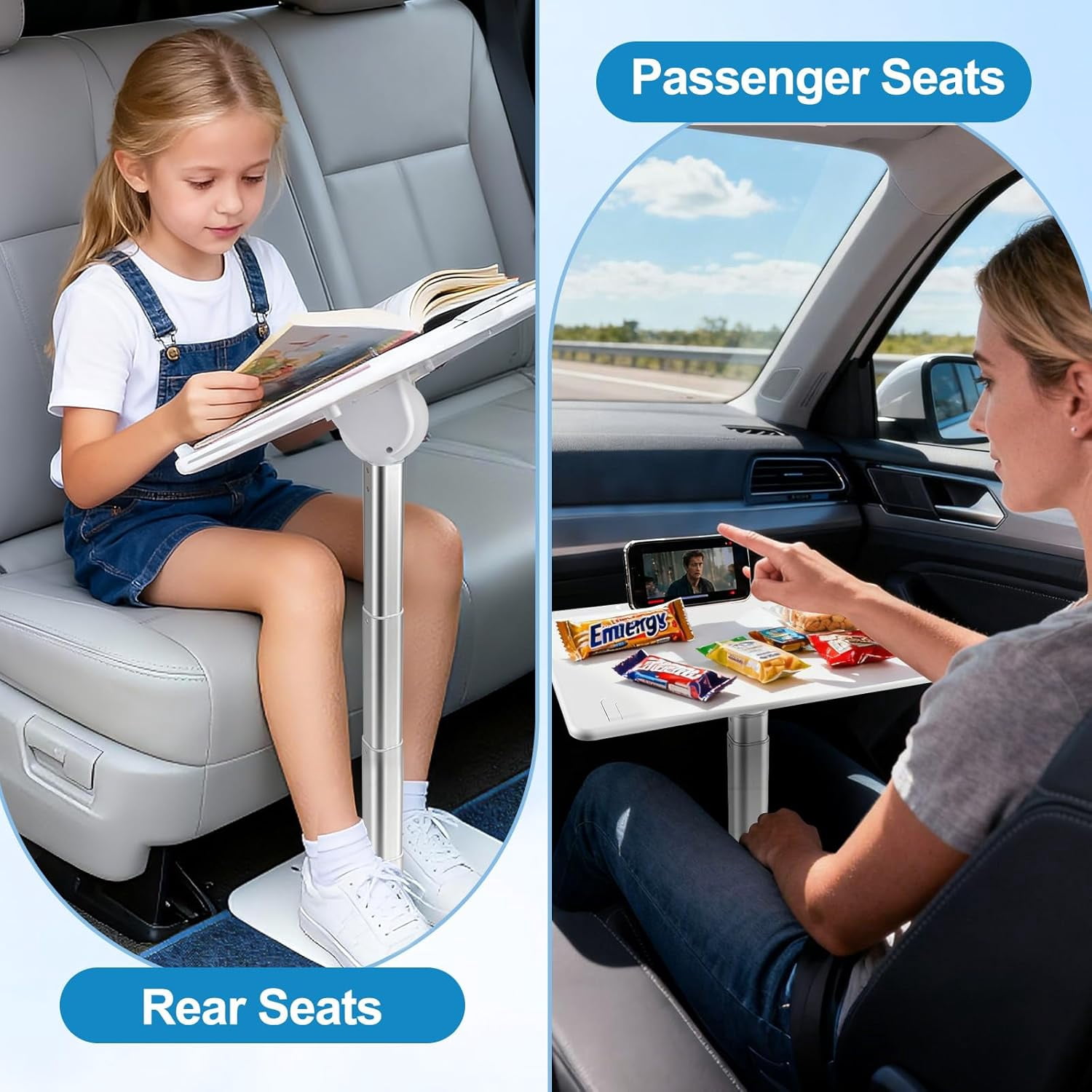 Car Desk for Laptop Passenger Seat- Adjustable Car Seat Tray Table for Work & Eating Universal Lap Desk for Front or Rear Seat