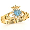 thumbnail image 2 of Claddagh Blue Topaz Diamond Ring In Solid 14k Yellow Gold, 2 of 6
