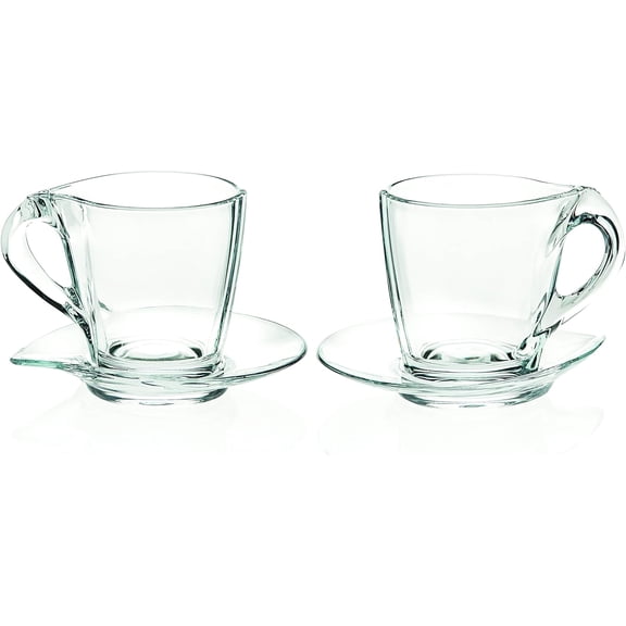 Barski Glass - Cappuccino Cups with Saucers - 8.75 Oz - Glass Coffee Mug and Saucer - for Specialty Coffee Drinks - Latte - Café Mocha and Tea - Glass Cup and Saucer - Set of 2 - Made in Europe