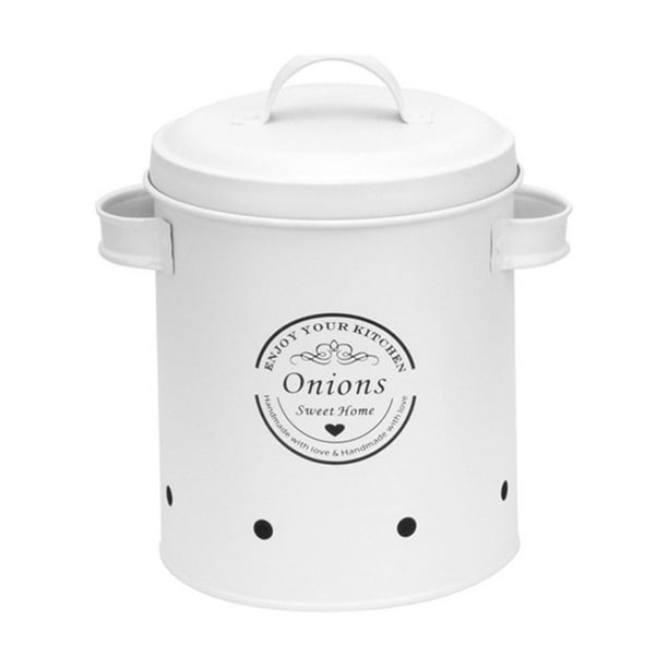 Contenedor de almacenamiento de verduras con tapas, lata para almacenar patatas, recipiente para cocina Blanco Medio