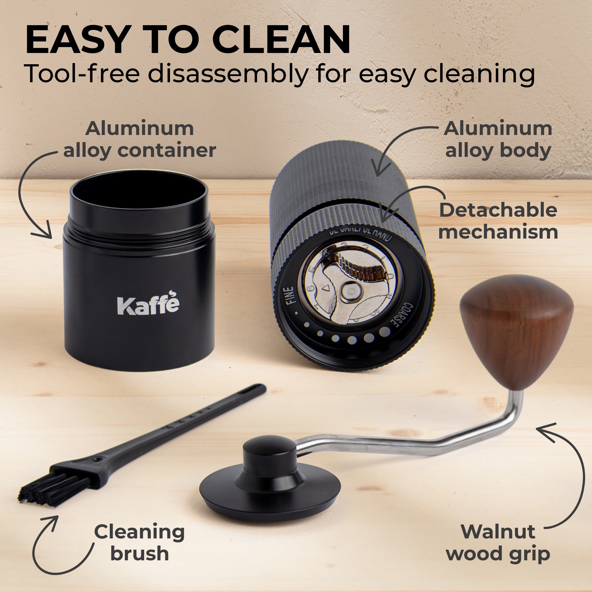 Kaffe - Handheld Manual Coffee Grinder - Black