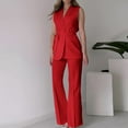 thumbnail image 2 of cfhntfmh Womens Dressy Casual Sets Sleeveless Suit Vest Wide Leg Pants Belted Office Business Blazer Set with Pockets, 2 of 7