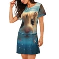 thumbnail image 2 of Fotbe Cute Swimming Guinea Pig Bata de Dormir para Mujer con Estampado, Camisón de Algodón de Manga Corta, Ropa de Dormir Casual, 2 of 6