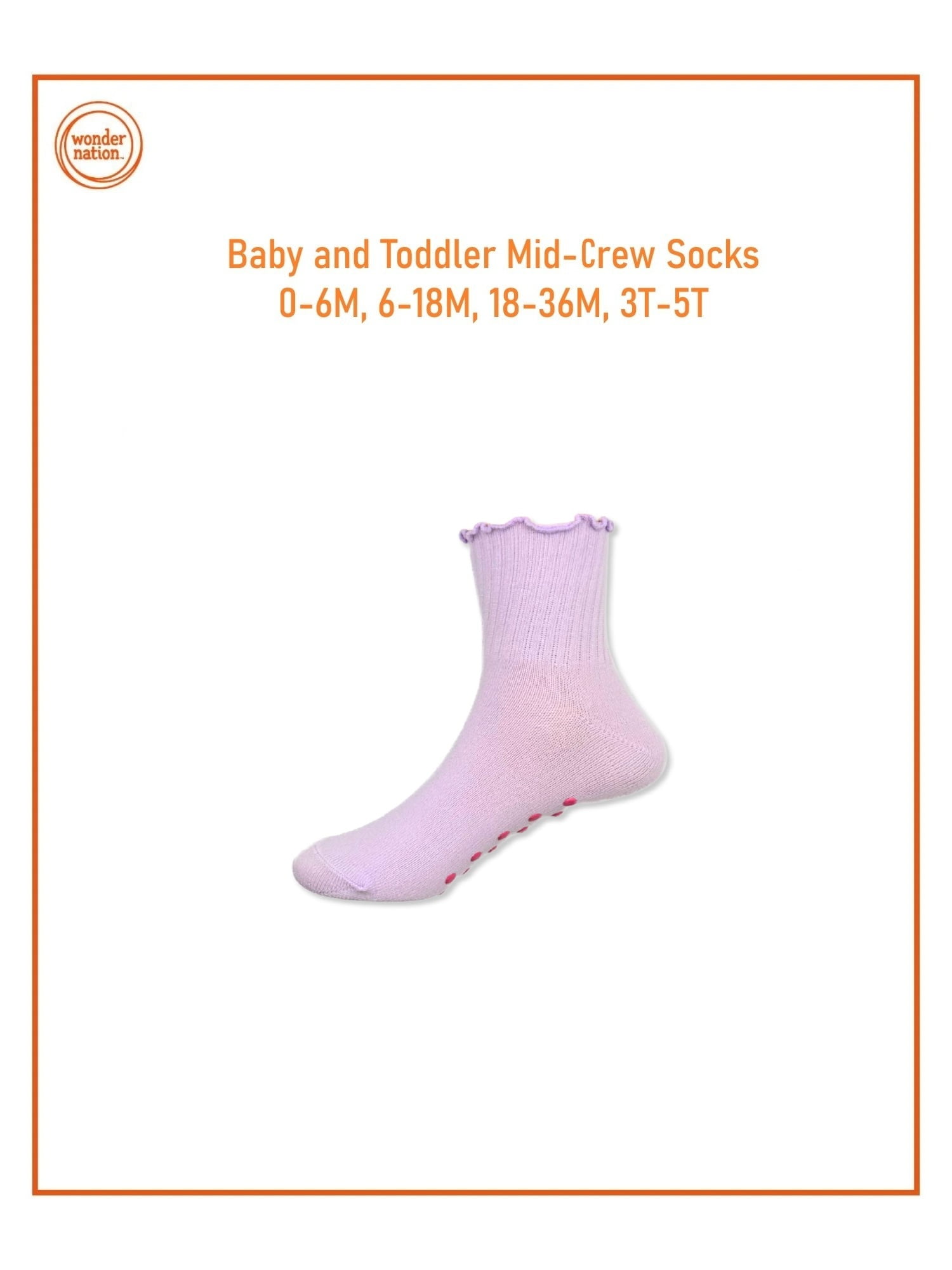 Wonder Nation Baby and Toddler Mid-Crew Socks, 6-Pack, Sizes 0M-5T