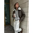 thumbnail image 1 of Chaquetas de piel sintética lisa a la moda para mujer, abrigos elegantes de lana de cordero con solapa y cremallera para entretiempo, ropa de calle informal cálida para otoño e invierno, 1 of 5