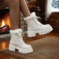 thumbnail image 3 of Rokment Winter Fuzzy Combat Boots for Women 2025 Fashion Leather Platform Chunky Heel Mid Calf Snow Ankle Booties, 3 of 8