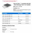 thumbnail image 2 of Cabin Air Filter 1 - Compatible with 2022 - 2023 Volkswagen Taos 1.5L 4-Cylinder, 2 of 2