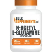 BulkSupplements.com N-Acetyl L-Glutamine Capsules, 750mg - Gut Health Supplements (360 Capsules - 180 Servings)