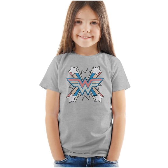 Wonder Woman Burst 1 Kids T Shirt (4) for Youth Toddler Boys and Girls, Athletic Heather