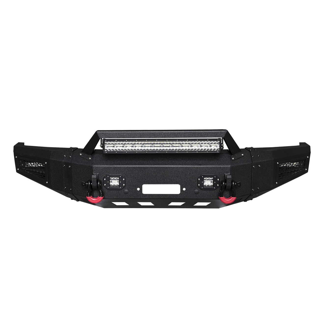 Vijay Compatible with 2008-2009-2010 Ford F250/F350 Front Bumper Textured Black Steel with Light and D-ring