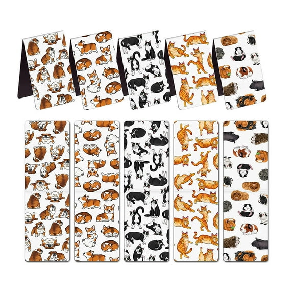 WIRESTER 5pcs Set Magnetic Bookmarks for Book Lovers, Page Markers for Students Teachers Reading - Dog Cat Pig Funny Playful Postures