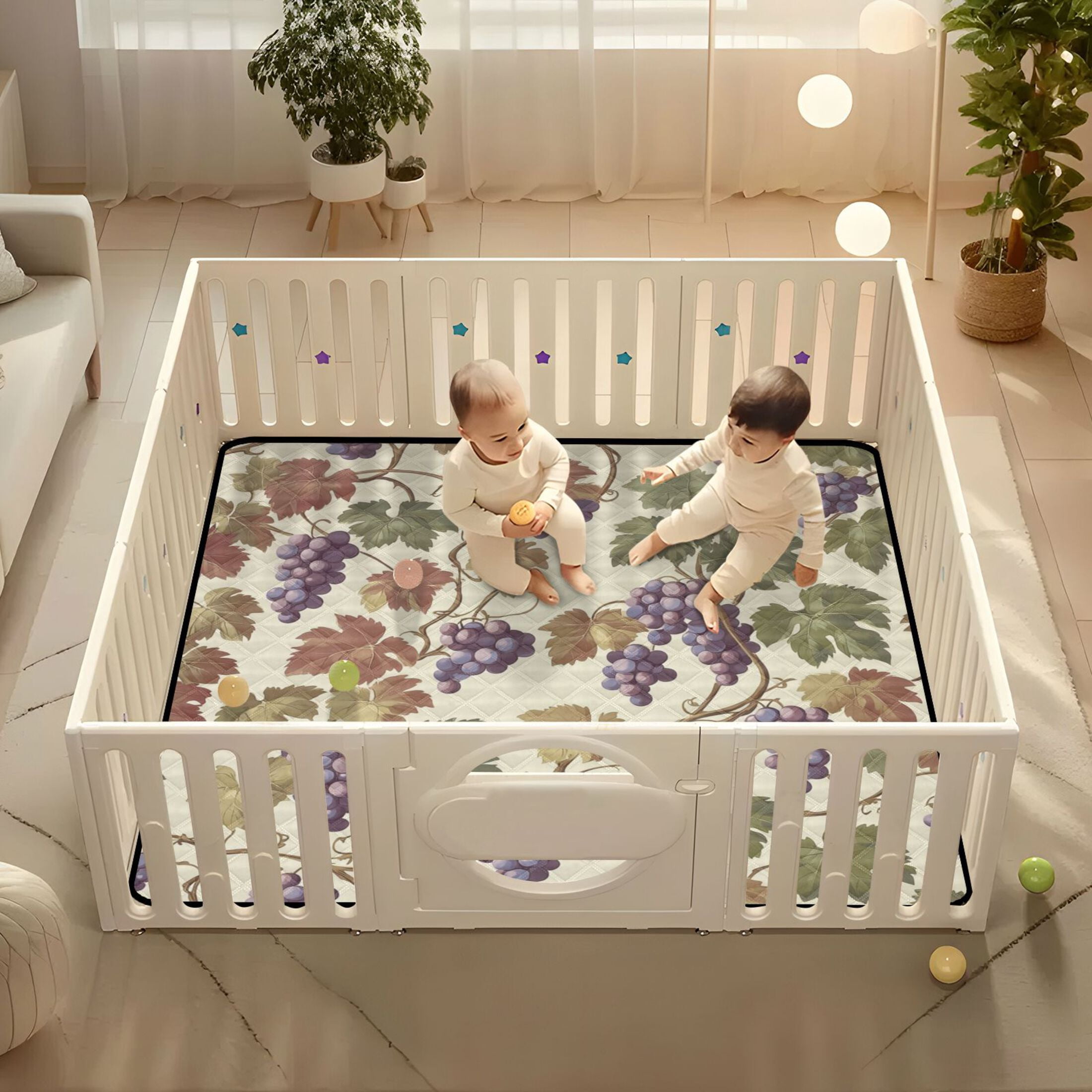 WOBOGO Grape Seamless Picture Baby Playmats Extra Large Waterproof Rollable Activity Pads for Toddlers 50×50inch